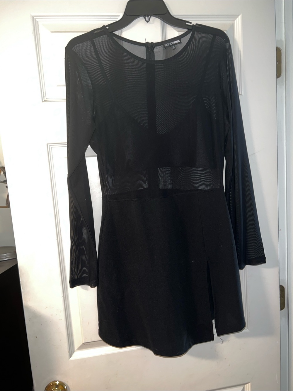 Fashion Nova Black Long Sleeve Mesh Mini Dress